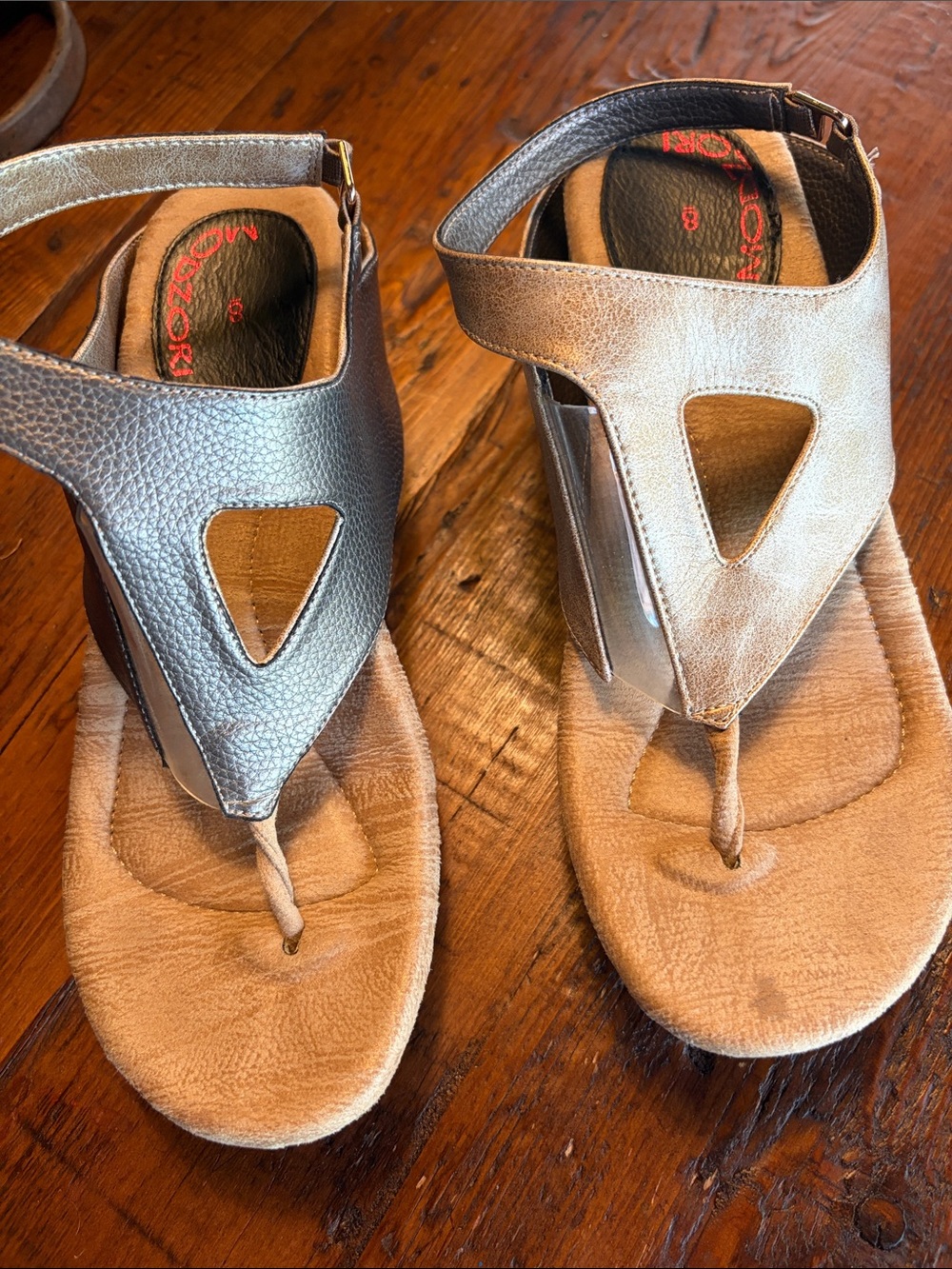 Metallic Thong Sandals with Cushioned Footbed - Silver